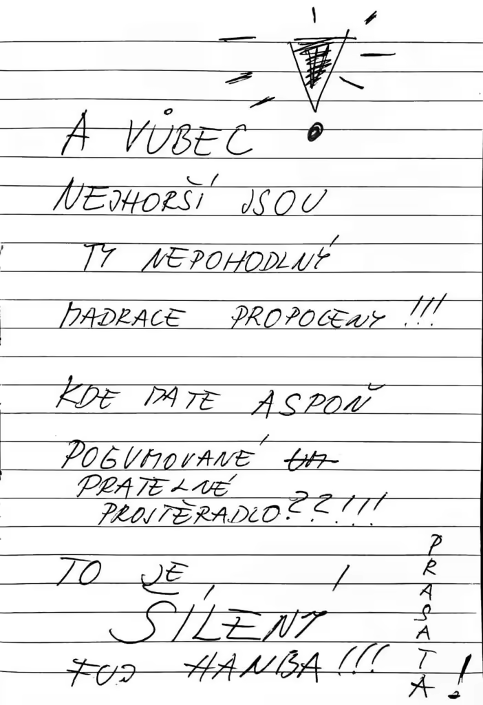 Rukou psaná zpětná vazba od hosta, šestá strana